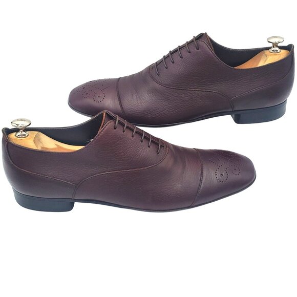Zegna Men\'s size 10.5 Brown Leather Square Toe Oxford Dress Shoes Italy Handmade main image 6